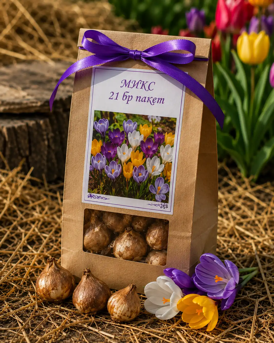 Crocus mix – Минзухари микс в лилави, бели и жълти цветове с луковици